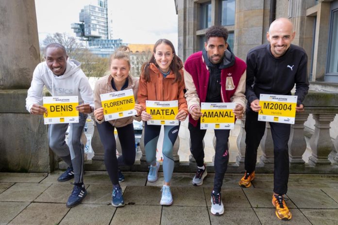 Die Favoriten für den ADAC Marathon Hannover auf dem Balkon vom Neuen Rathaus in Hannover