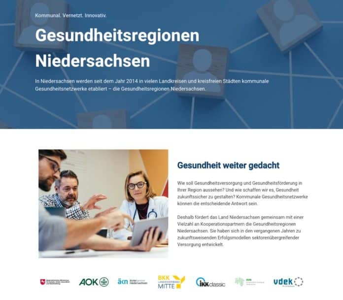 Gesundheitsregionen Niedersachsen - Screenshot © www.gesundheitsregionen-nds.de