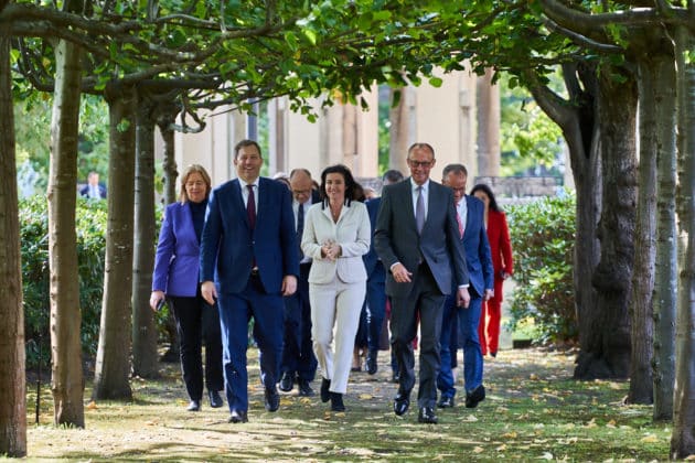 v.l. Bärbel Bas, Bundesministerin für Arbeit und Soziales, Lars Klingbeil,  Bundesminister der Finanzen, Dorothee Bär, Bundesministerin für Forschung, Technologie und Raumfahrt, Friedrich Merz, Bundeskanzler, Dr.Karsten Wildberger, Bundesminister fü