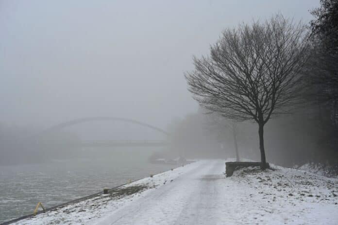Kanallandschaft im Nebel