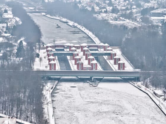Luftbild Eisbildung Mittellandkanal Schleuse Hannover US 2026 02 05 76 77 78 79 80